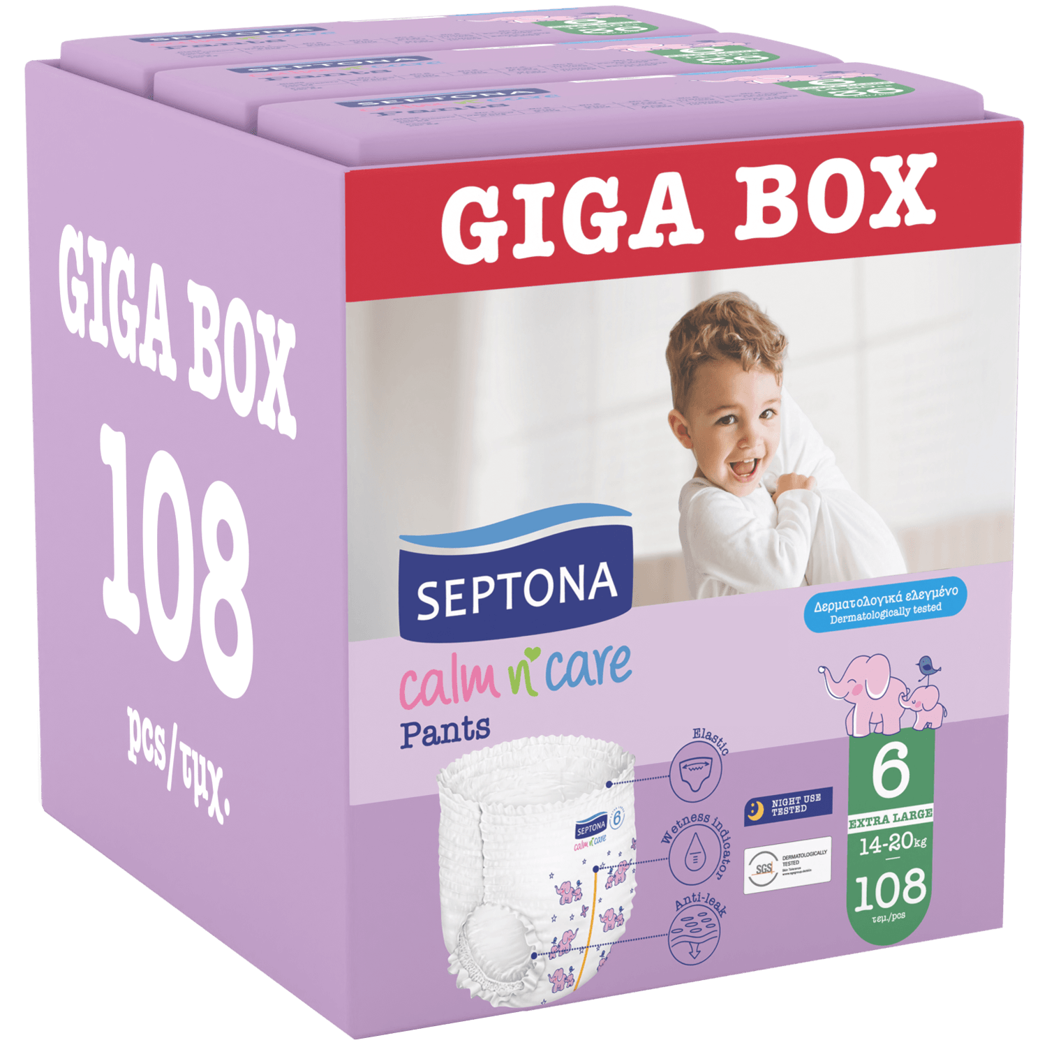 Septona Calm n' Care Pants Giga Box Extra Large No6 (14-20kg) 108 Τεμάχια (3x36 Τεμάχια)
