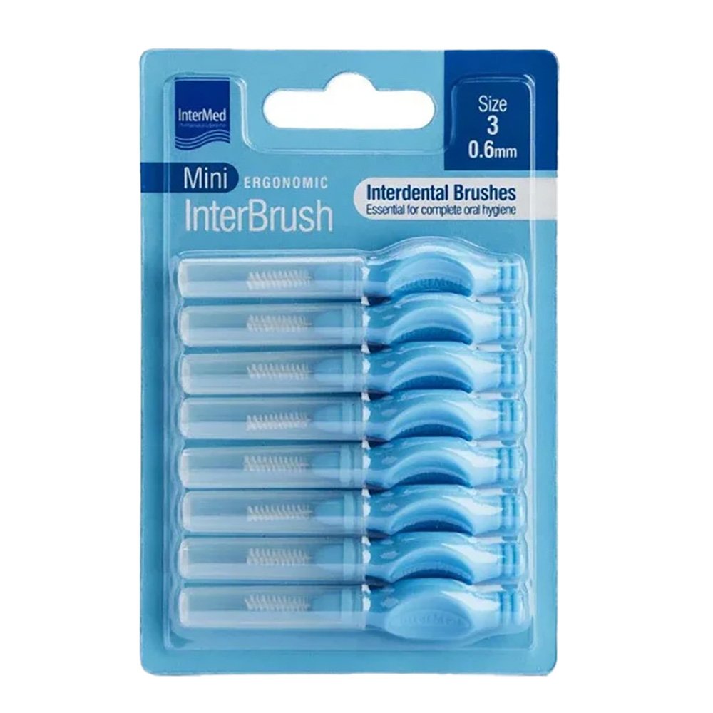 Intermed Ergonomic Mini Μεσοδόντια Βουρτσάκια με Λαβή Γαλάζια 8 Τεμάχια Size 3 – 0.6mm