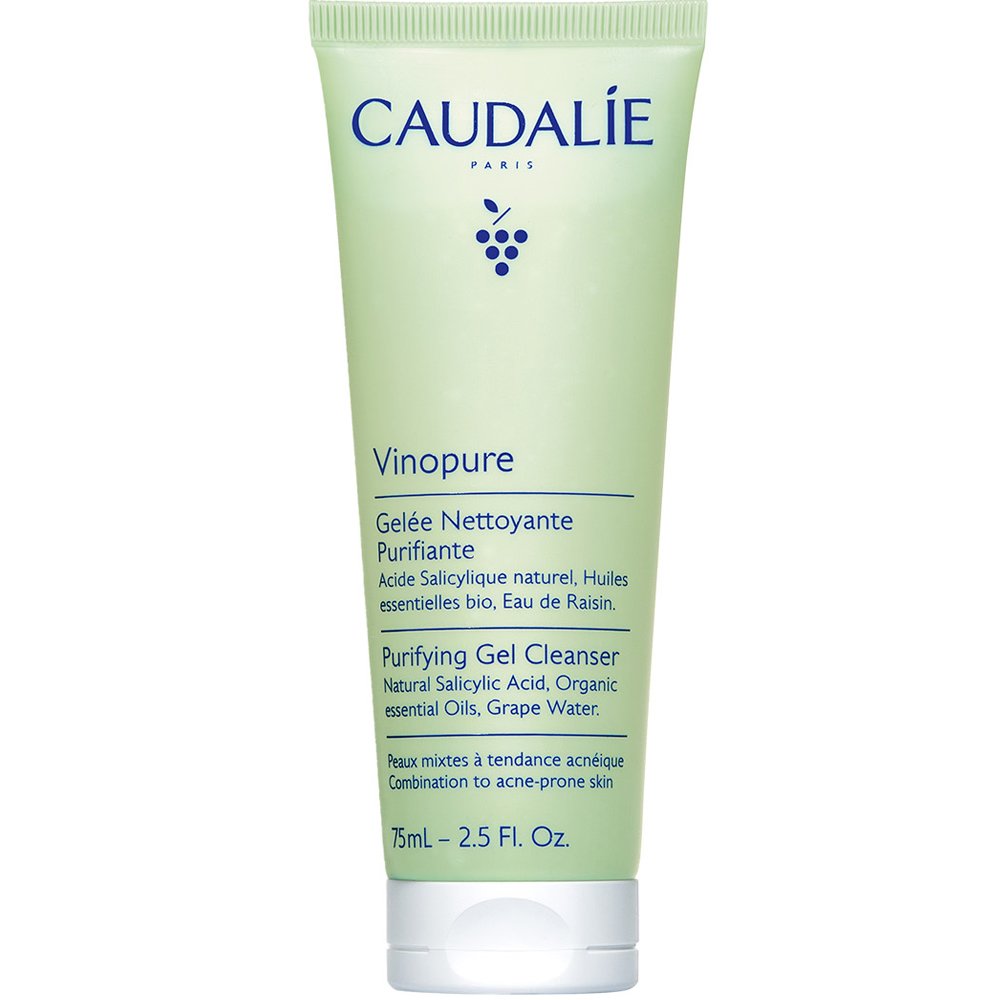 Caudalie Vinopure Purifying Cleanser Gel Καθαρισμού Προσώπου με Φυσικό Σαλικυλικό Οξύ & 6 Καθαριστικά Αιθέρια Έλαια για Λιπαρές Επιδερμίδες με Τάση Ακμής Travel Size 75ml