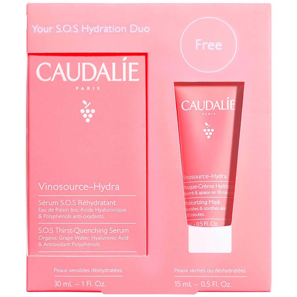 Caudalie Πακέτο Προσφοράς Vinosource – Hydra S.O.S Thirst-Quenching Ορός Εντατικής Ενυδάτωσης Προσώπου, Λαιμού 30ml & Δώρο Vinosource – Hydra Μάσκα Προσώπου 15ml