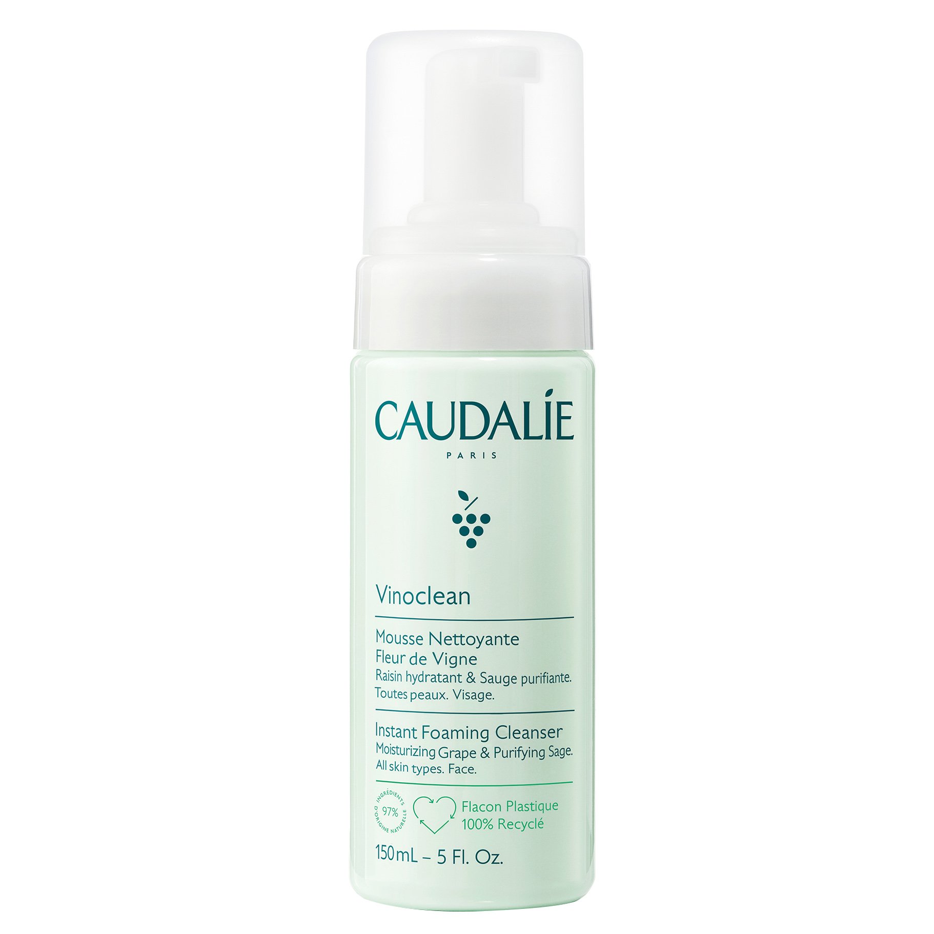 Caudalie Vinoclean Instant Foaming Cleanser Εξυγιαντικός Αφρός Καθαρισμού Προσώπου, Όλοι οι Τύποι Επιδερμίδας 150ml