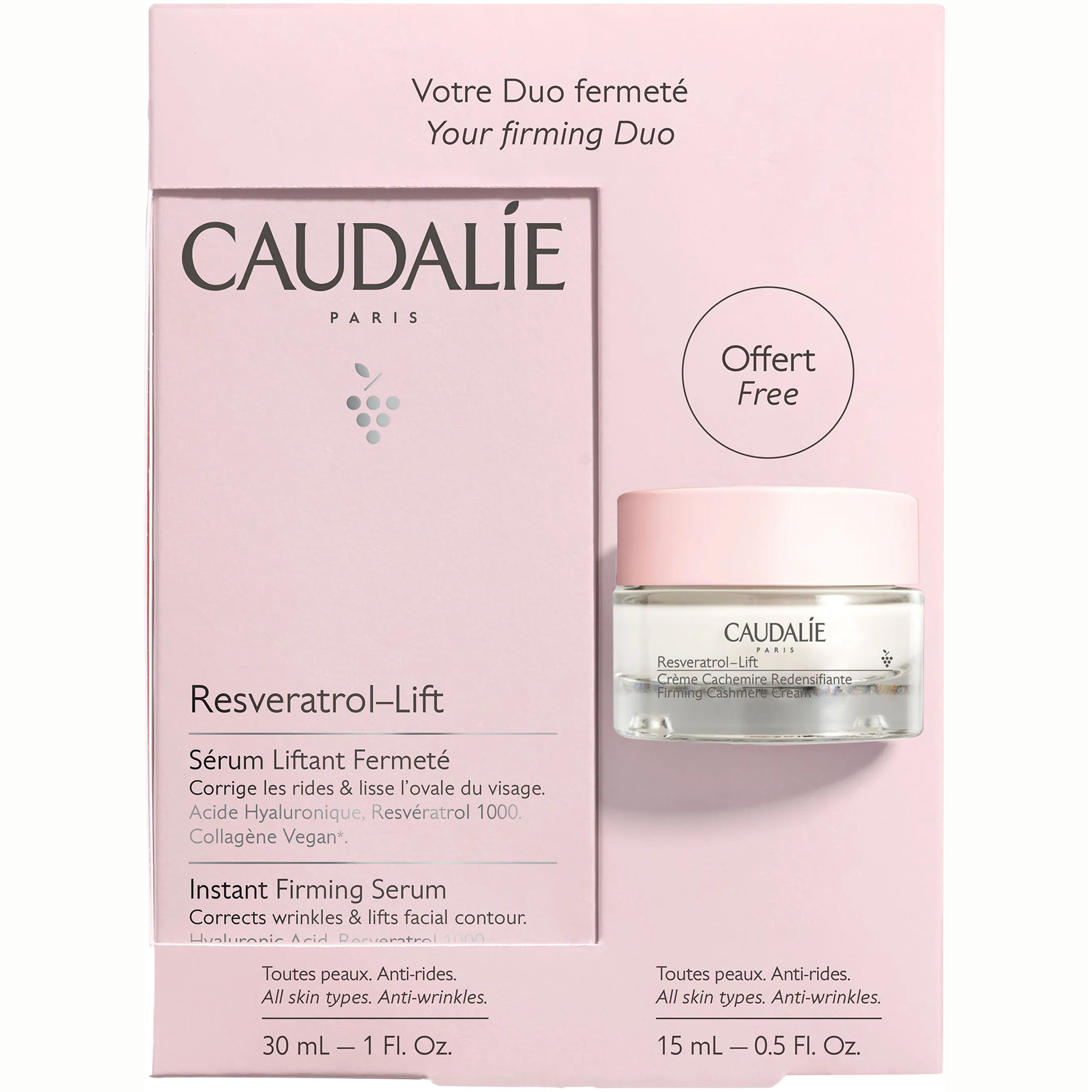 Caudalie Resveratrol Lift Instant Firming Serum & Cashmere Day Face Cream