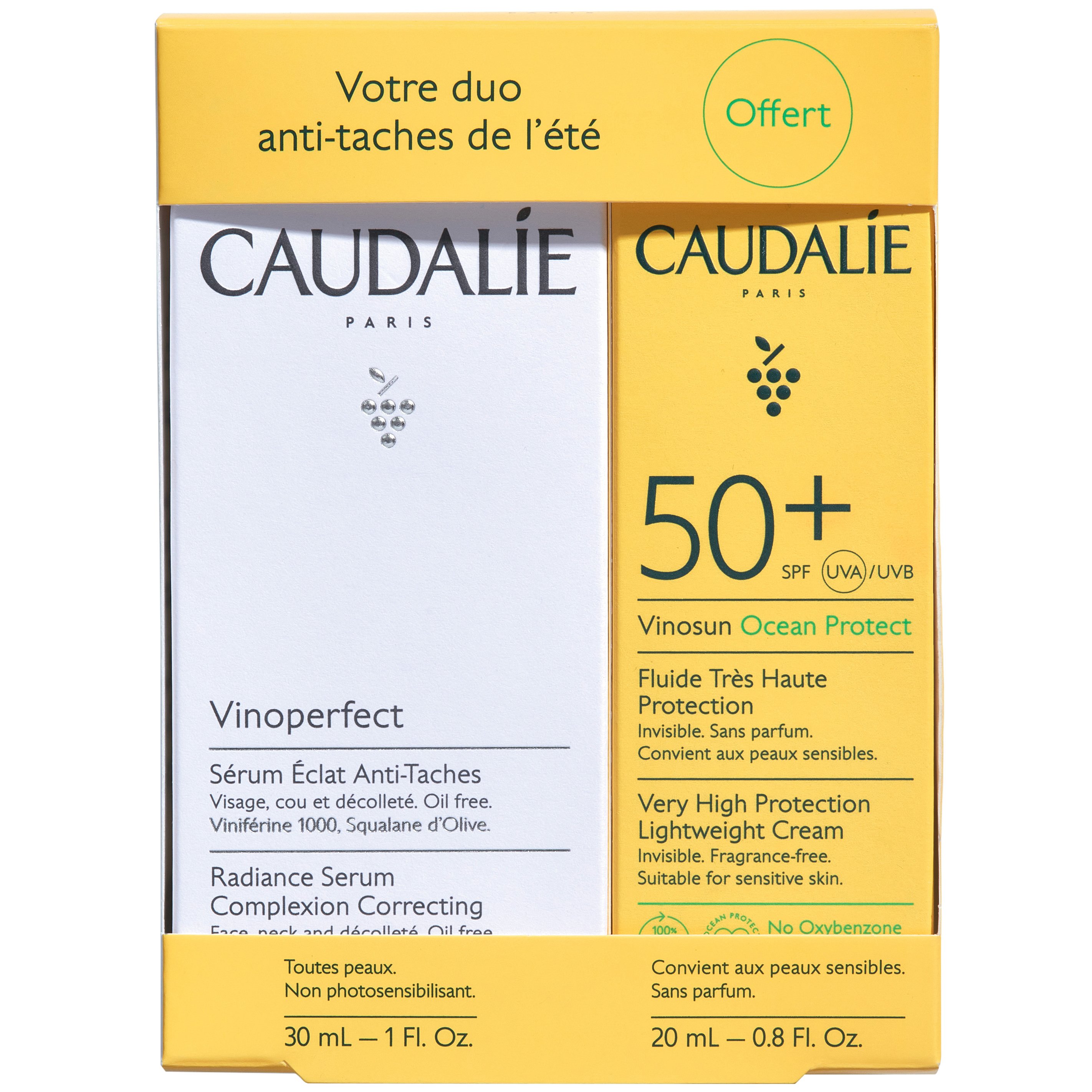 Caudalie Πακέτο Προσφοράς Vinoperfect Radiance Serum Ορός Κατά των Πανάδων 30ml & Δώρο Vinosun Ocean Protect Lightweight Cream Spf50+ Αντηλιακή Κρέμα Πολύ Υψηλής Προστασίας Προσώπου, Λαιμού 20ml