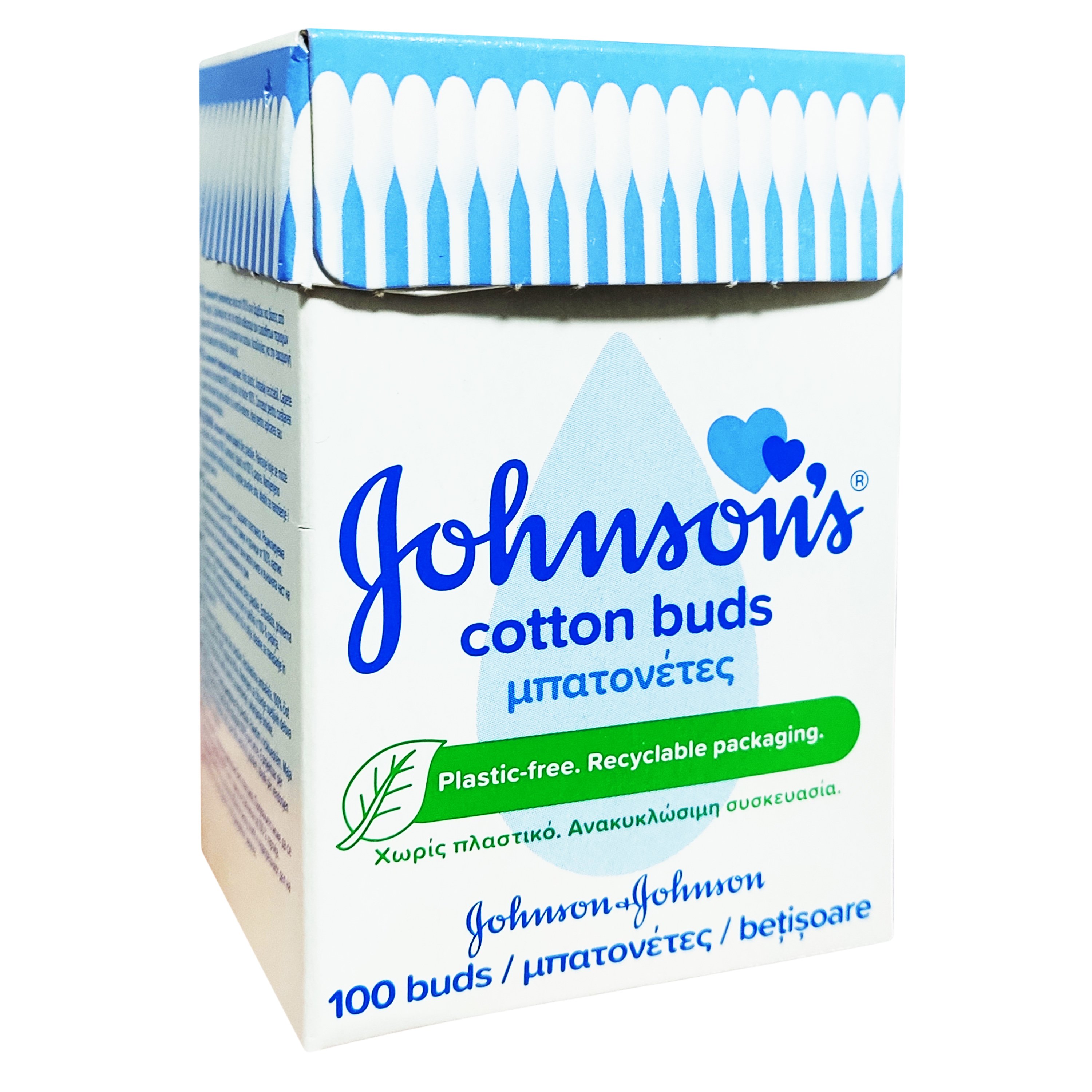 Johnson’s Baby Cotton Buds Μπατονέτες Από 100% Αγνό Βαμβάκι και Βάσεις Από Χαρτί, 100 Τεμάχια