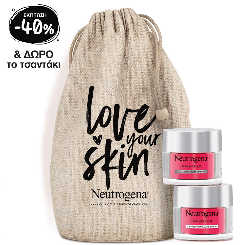 Neutrogena Promo Set Cellular Boost De-Ageing Spf20 Κρέμα Ημέρας Προσώπου 50ml & De-Ageing Αντιγηραντική Κρέμα Προσώπου Νυκτός 50ml & Δώρο Τσαντάκι