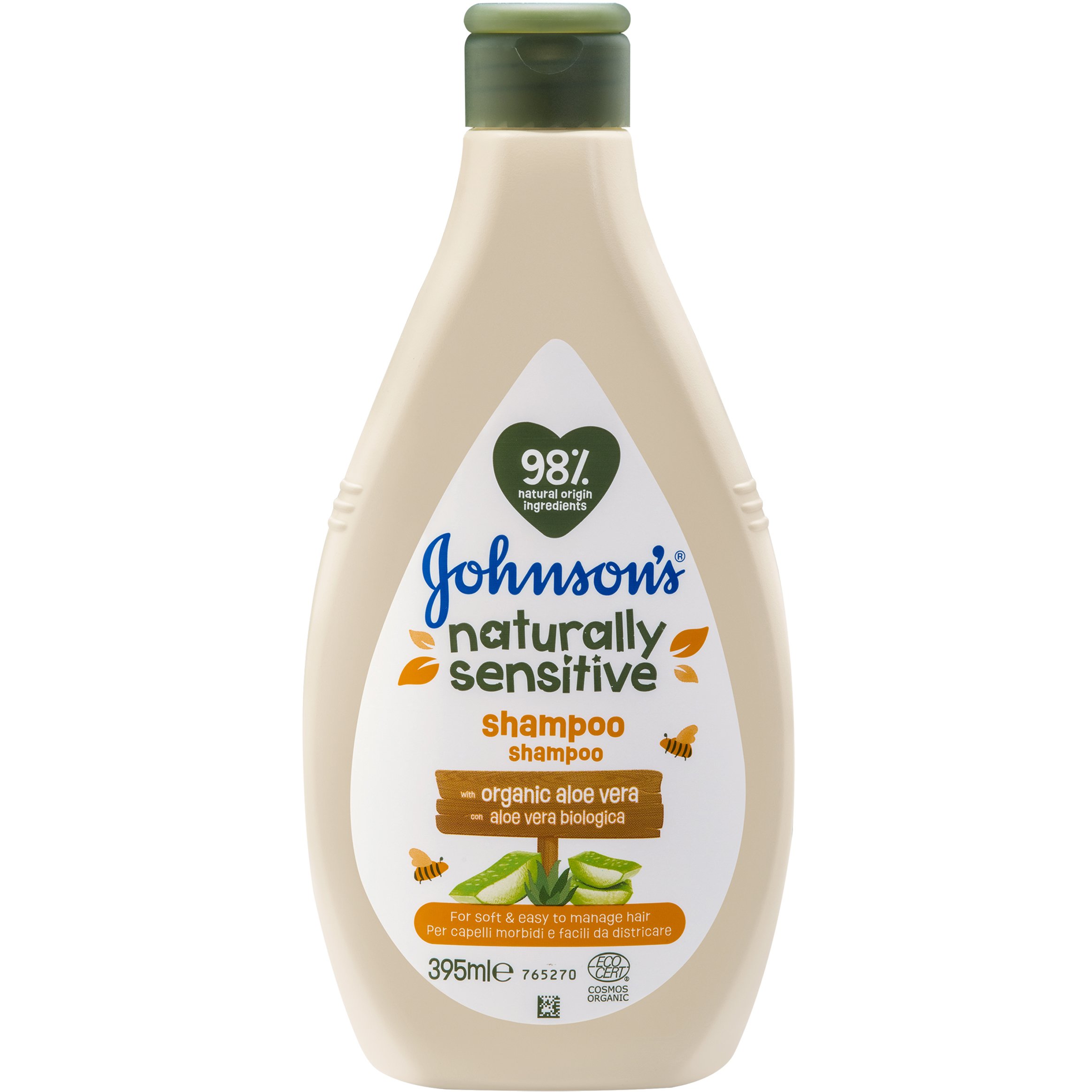 Johnsons & Johnsons Johnson’s Naturally Sensitive Shampoo Βρεφικό Σαμπουάν με Οργανική Aloe Vera Κατάλληλο για την Ευαίσθητη Επιδερμίδα 395ml