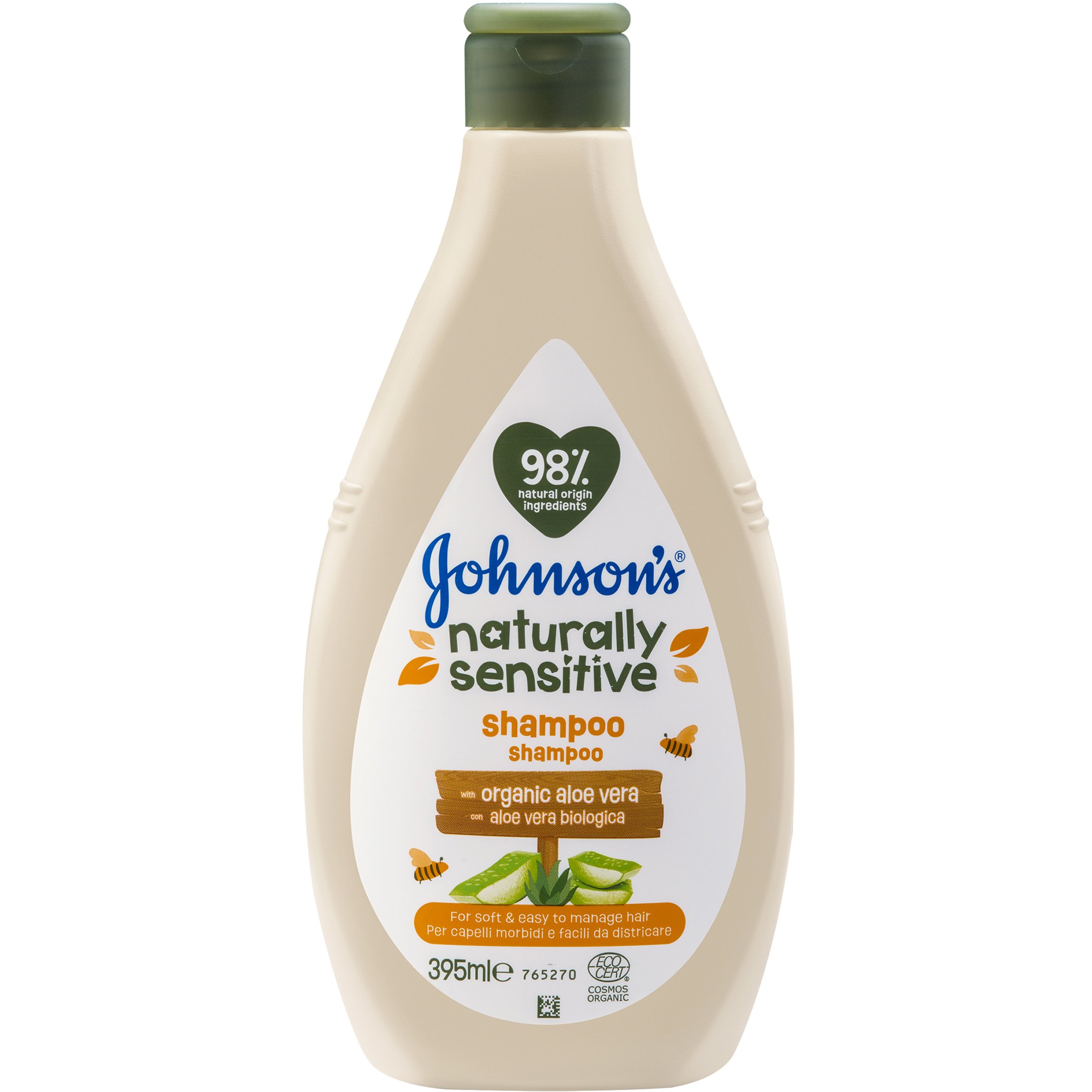 Johnson’s Naturally Sensitive Shampoo Βρεφικό Σαμπουάν με Οργανική Aloe Vera Κατάλληλο για την Ευαίσθητη Επιδερμίδα 395ml