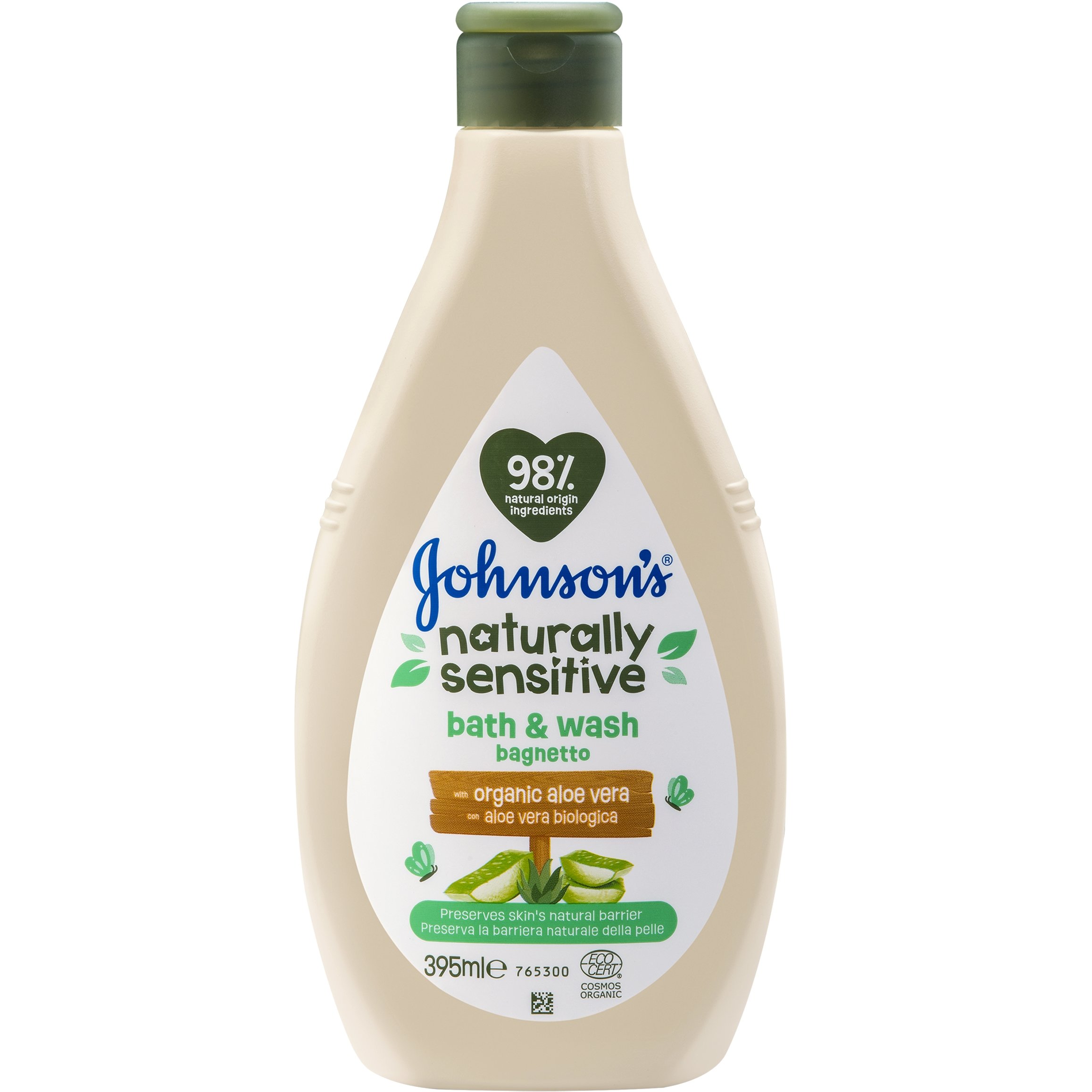 Johnsons & Johnsons Johnson's Naturally Sensitive Bath & Wash Βρεφικό Αφρόλουτρο με Οργανική Aloe Vera Κατάλληλο για την Ευαίσθητη Επιδερμίδα 395ml