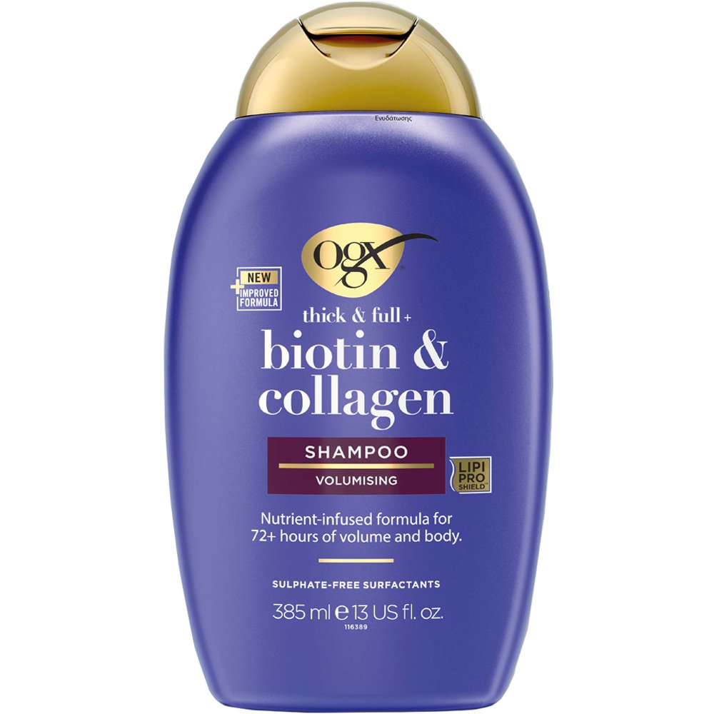 OGX OGX Biotin & Collagen Volumising Shampoo Σαμπουάν για Πυκνότητα & Όγκο με Βιταμίνη Β7, Βιοτίνη & Κολλαγόνο για Λεπτά Μαλλιά 385ml