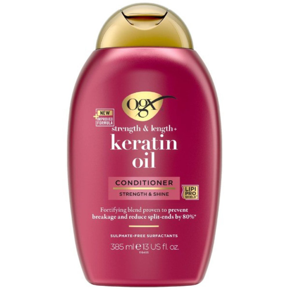 OGX Keratin Oil Strength & Shine Hair Conditioner Μαλακτική Κρέμα Μαλλιών για Ενδυνάμωση & Λάμψη με Κερατίνη & Έλαιο Argan Κατά του Σπασίματος της Τρίχας 385ml