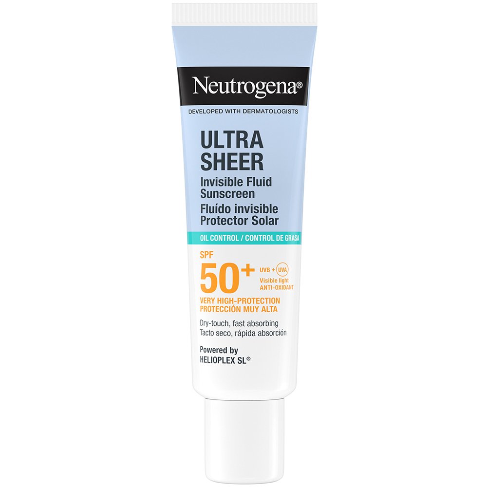 Neutrogena Ultra Sheer Oil Control Sunscreen Invisible Spf50+ Fluid Αντηλιακό Προσώπου Λεπτόρρευστης Υφής Πολύ Υψηλής Προστασίας για Έλεγχο της Λιπαρότητας σε Επιδερμίδες με Τάση Ακμής 50ml