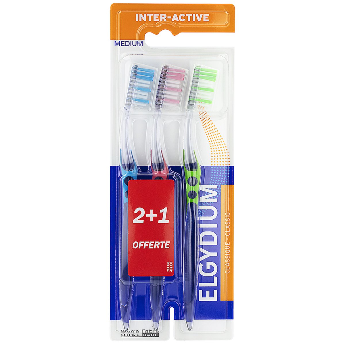Elgydium Promo Inter-Active Medium Toothbrush Μέτρια Οδοντόβουρτσα με Δύο Διαφορετικά Μήκη Ινών για Βέλτιστο Καθαρισμό 3 Τεμάχια