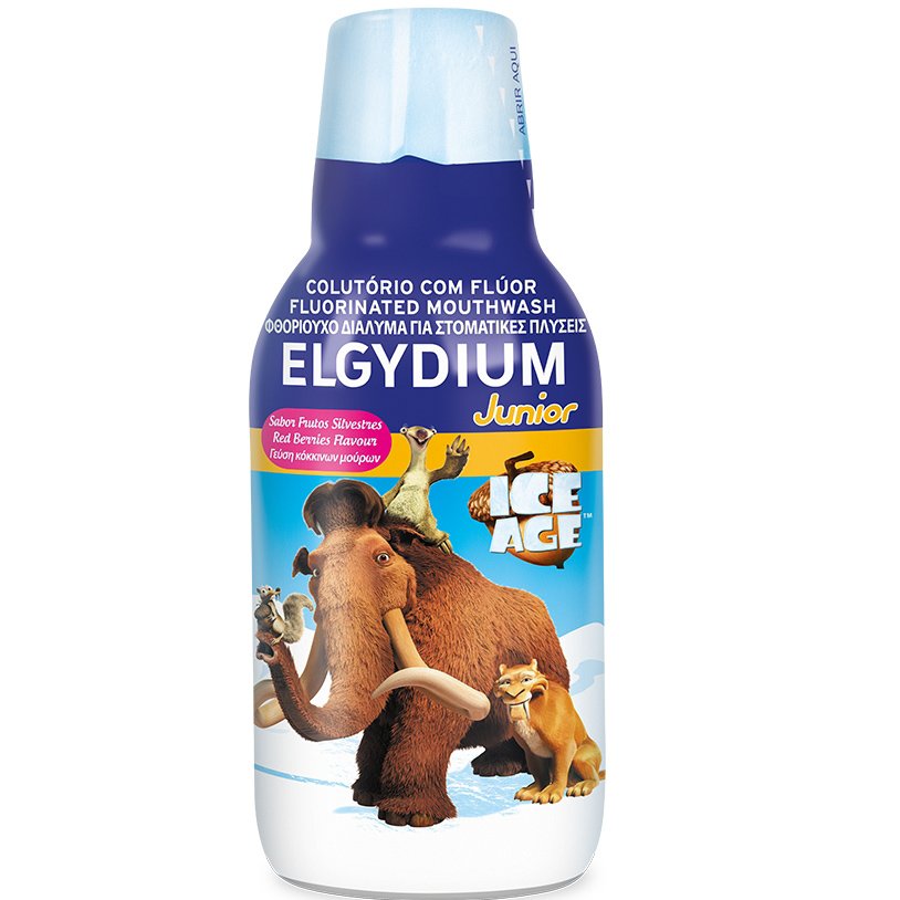 Elgydium Junior Mouthwash Ice Age 7/12 Ετών, Φθοριούχο Στοματικό Διάλυμα για Παιδιά με Γεύση Red Berries 500ml