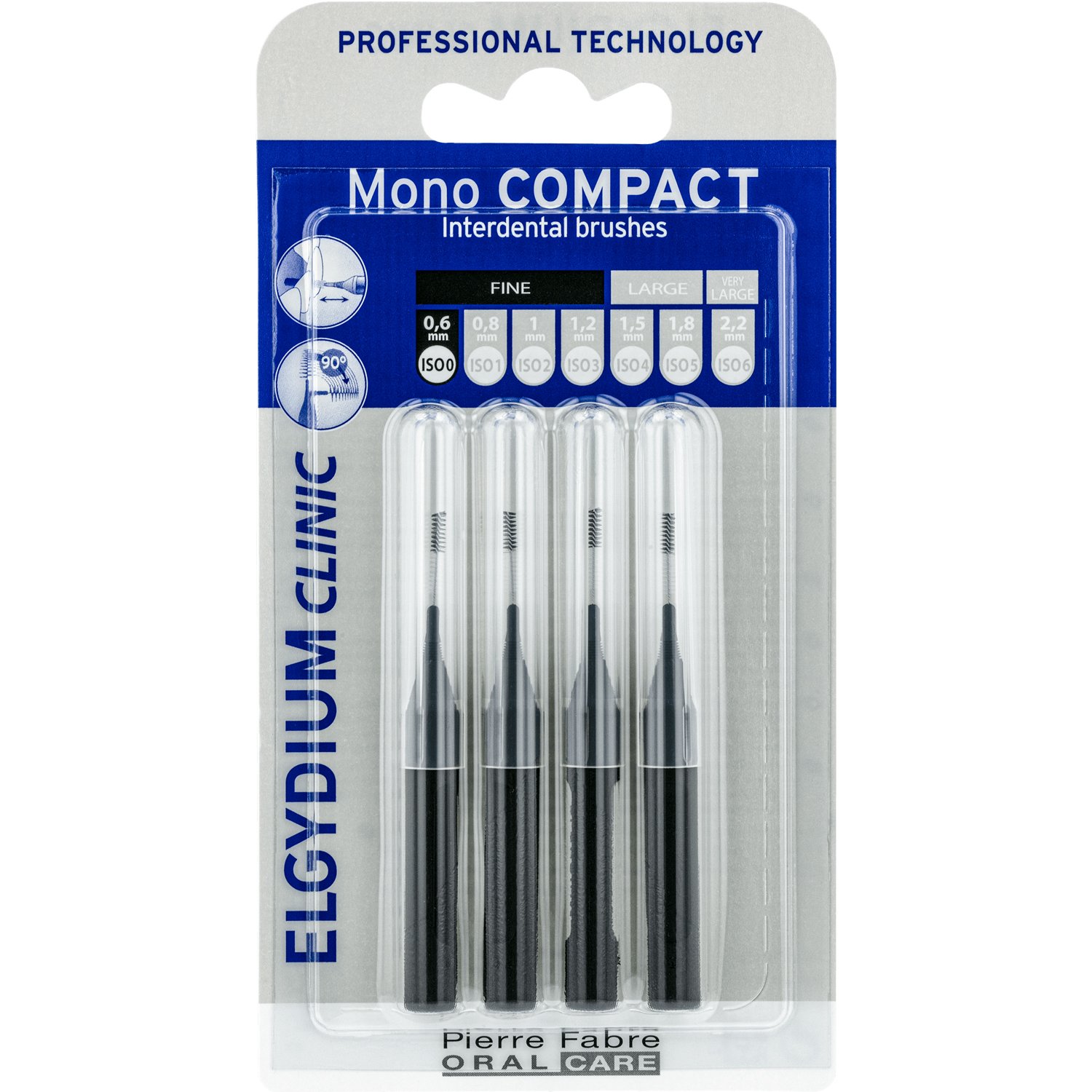 Elgydium Clinic Mono Compact Fine 0.6mm ISO 0 Interdental Brushes Μεσοδόντια Βουρτσάκια Ειδικά Σχεδιασμένα για Αποτελεσματικό Καθαρισμό Κατά της Πλάκας, Εισχωρούν Ανάμεσα στα Δόντια Χωρίς να τα Πληγώνουν 4 Τεμάχια