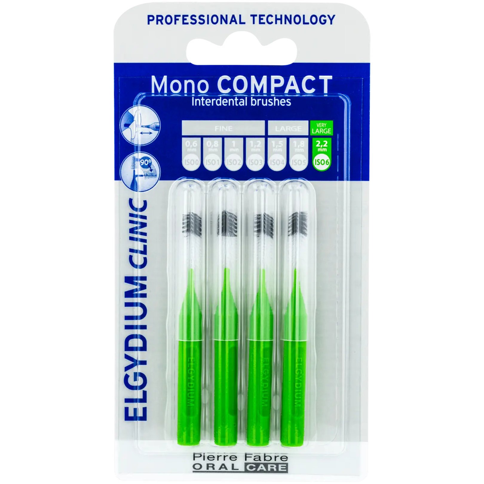 Pierre Fabre Oral Care Elgydium Mono Compact Interdental Brushes Μεσοδόντια Βουρτσάκια Μεγάλου Μεγέθους για την Καταπολέμηση της Πλάκας 4 Τεμάχια - Large 2,2mm - ISO 6