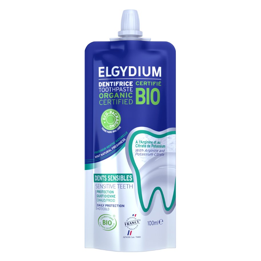 Elgydium Sensitive Bio Πιστοποιημένη Βιολογική Οδοντόπαστα σε Ανακυκλώσιμη Συσκευασία για Προστασία από την Ευαισθησία των Δοντιών & Φρεσκάδα Μέντας 100ml