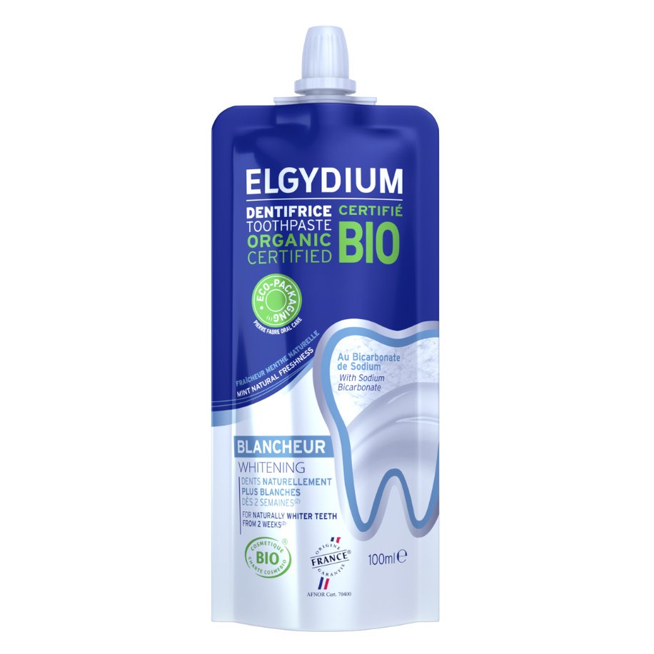 Elgydium Whitening Bio Πιστοποιημένη Βιολογική Οδοντόπαστα σε Ανακυκλώσιμη Συσκευασία για Φυσικά πιο Λευκά Δόντια & Φρεσκάδα Μέντας 100ml