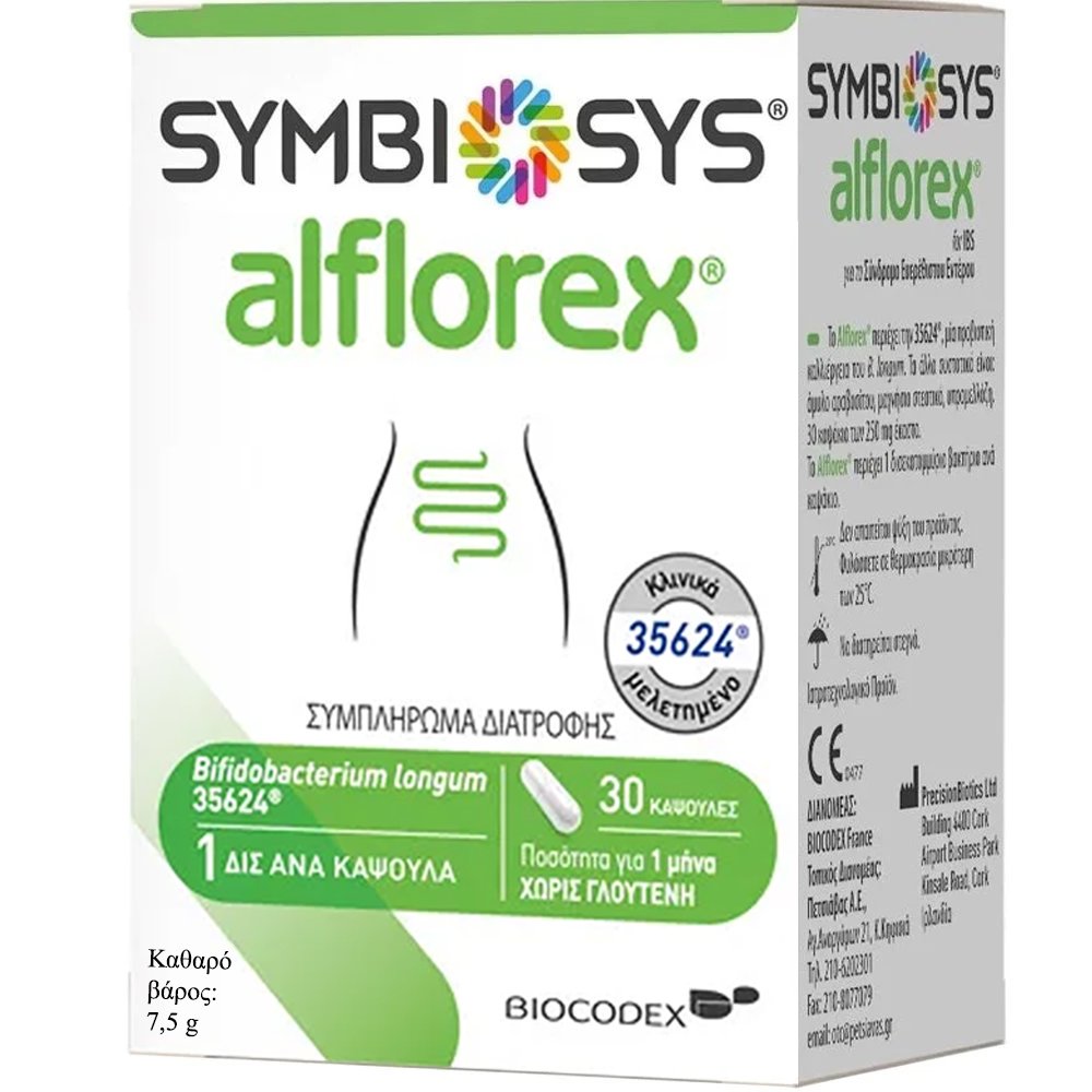 Symbiosys Symbiosys Alflorex Συμπλήρωμα Διατροφής Προβιοτικού Στελέχους για την Αντιμετώπιση & Μείωση των Συμπτωμάτων του Συνδρόμου Ευερέθιστου Εντέρου 30caps