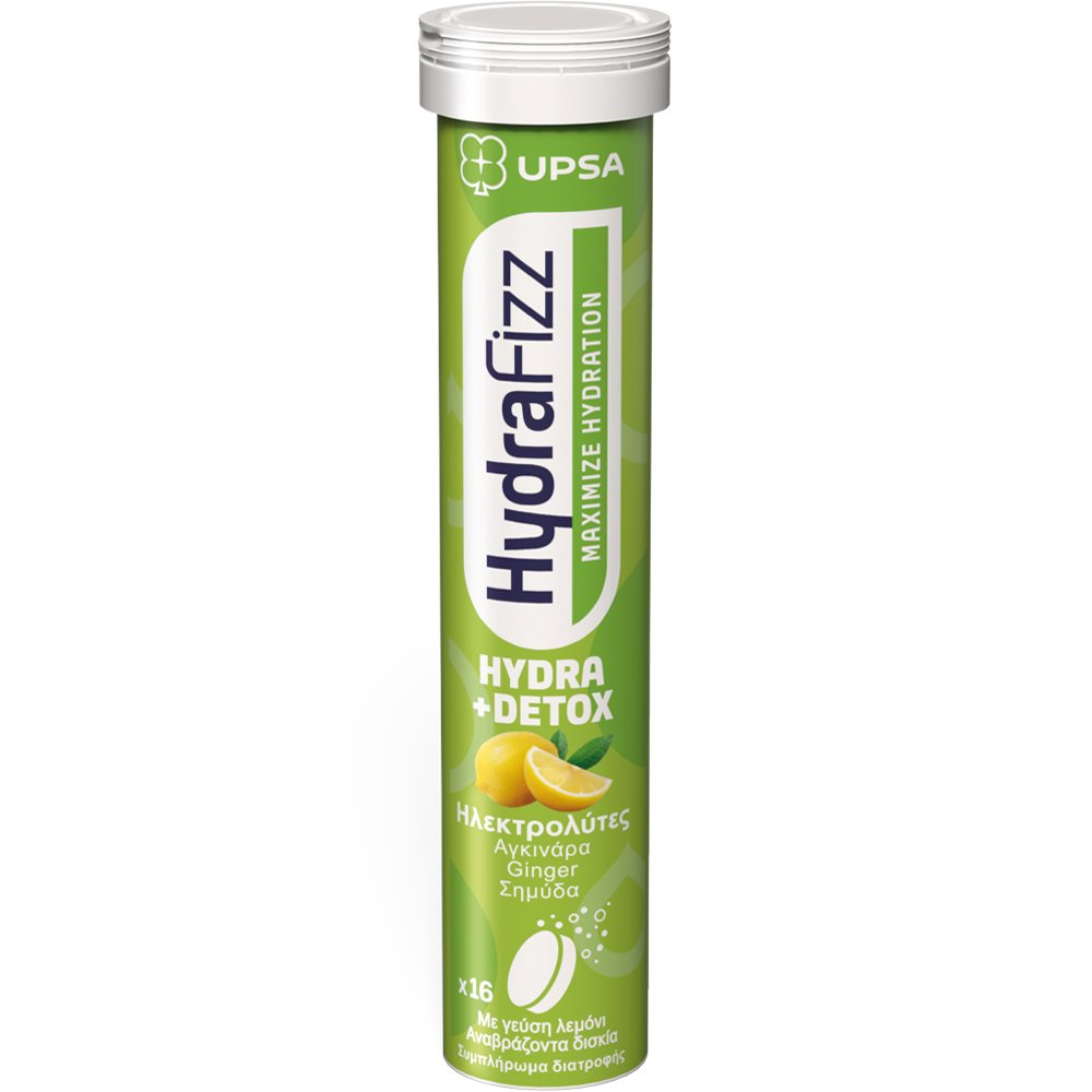 UPSA Upsa Hydrafizz Detox Hydrolytes Συμπλήρωμα Διατροφής Ηλεκτρολυτών για την Ενυδάτωση & Αποτοξίνωση του Οργανισμού με Αγκινάρα, Τζίντζερ, Βιταμίνη C & Σημύδα 16 Effer.tabs