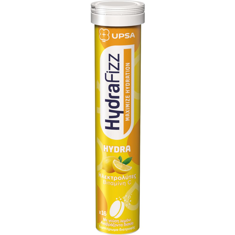 UPSA Upsa Hydrafizz Hydra Hydrolytes Συμπλήρωμα Διατροφής Ηλεκτρολυτών για την Ενυδάτωση & Υποστήριξη του Οργανισμού από το Οξειδωτικό Στρες με Γεύση Λεμόνι 16 Effer.tabs