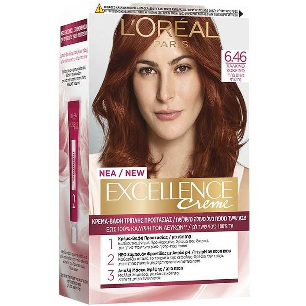 L’oreal Paris Excellence Creme Βαφή Μαλλιών Μόνιμη Κρέμα – Βαφή με Τριπλή Προστασία & Κάλυψη των Λευκών 1 Τεμάχιο – 6.46 Χάλκινο Κόκκινο