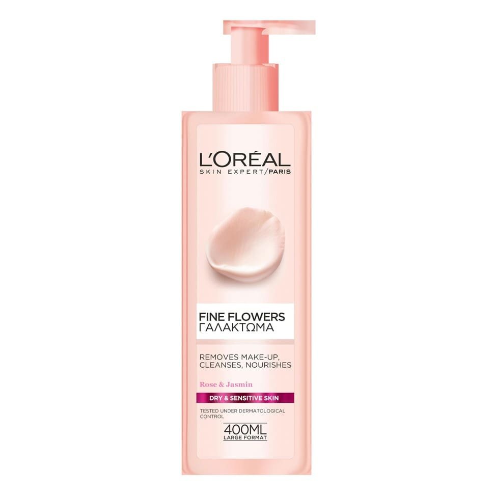 L'oreal Paris Fine Flowers Γαλάκτωμα Καθαρισμού για Ξηρή - Ευαίσθητη Επιδερμίδα με Εκχυλίσματα από Τριαντάφυλλο & Γιασεμί 400ml