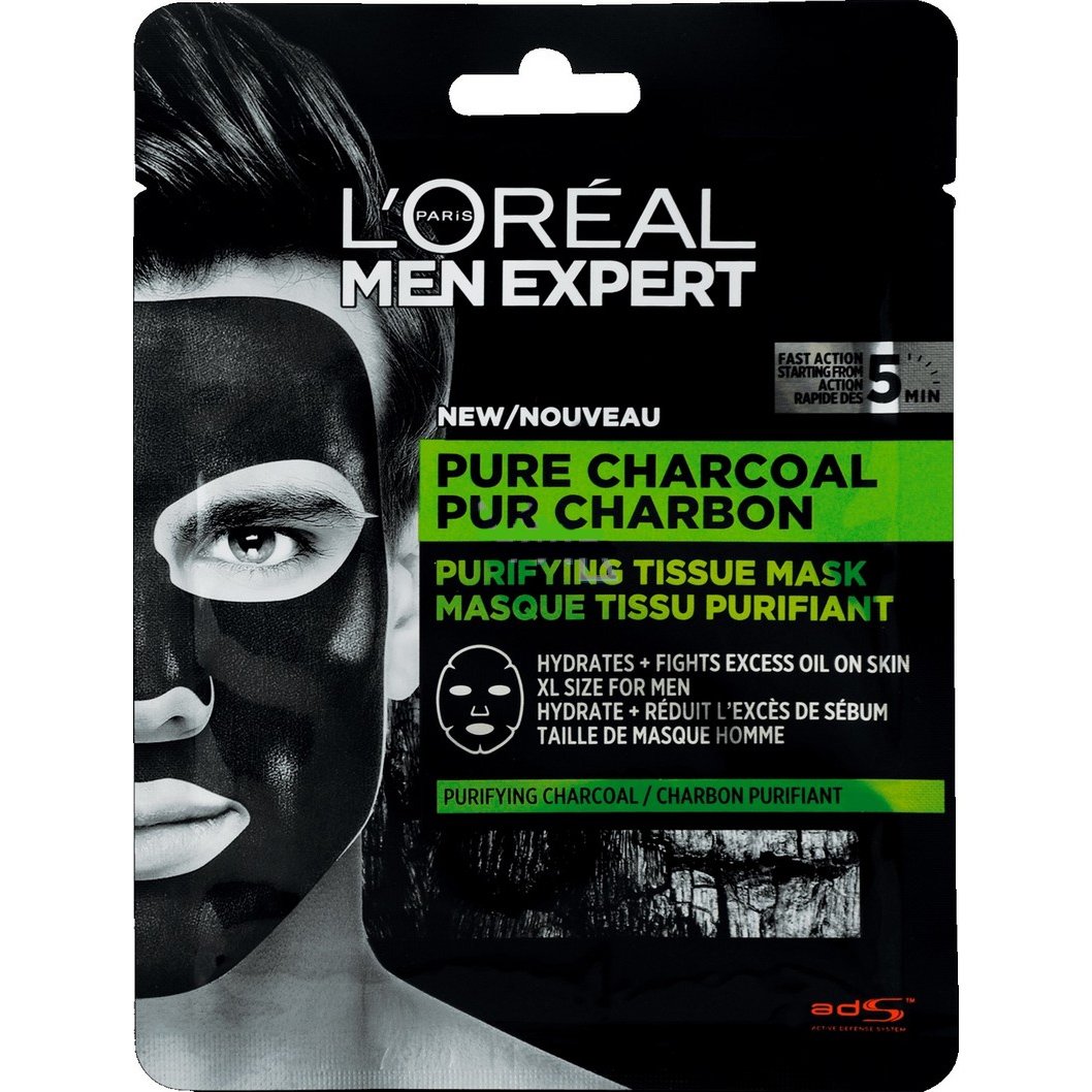 L’oreal Paris Men Expert Pure Carbon Purifying Tissue Mask Ανδρική Υφασμάτινη Μάσκα Προσώπου με Μαύρο Άνθρακα 30gr