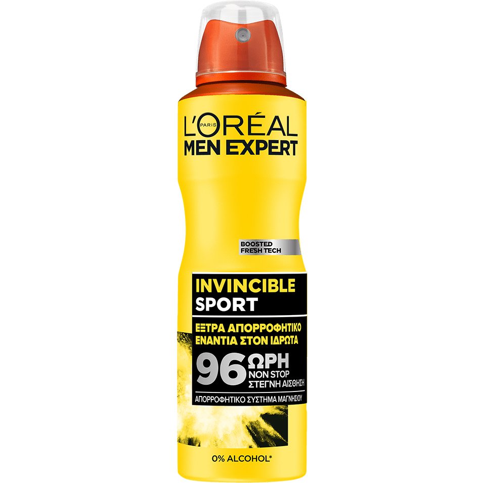 L’oreal Paris Men Expert Invincible Sport 96H Anti-Perspirant Spray Ανδρικό Αποσμητικό Spray για 96ωρη Προστασία Ενάντια στον Ιδρώτα με Απορροφητικό Σύστημα Μαγνησίου 150ml