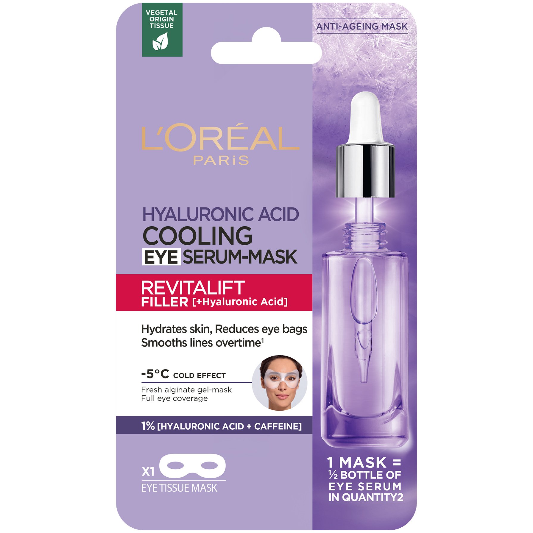 L’oreal Paris Revitalift Filler Hyaluronic Acid Cooling Eye Serum Mask Υφασμάτινη Μάσκα Ματιών με Υαλουρονικό Οξύ για Ενυδάτωση & Σύσφιξη της Επιδερμίδας 11g