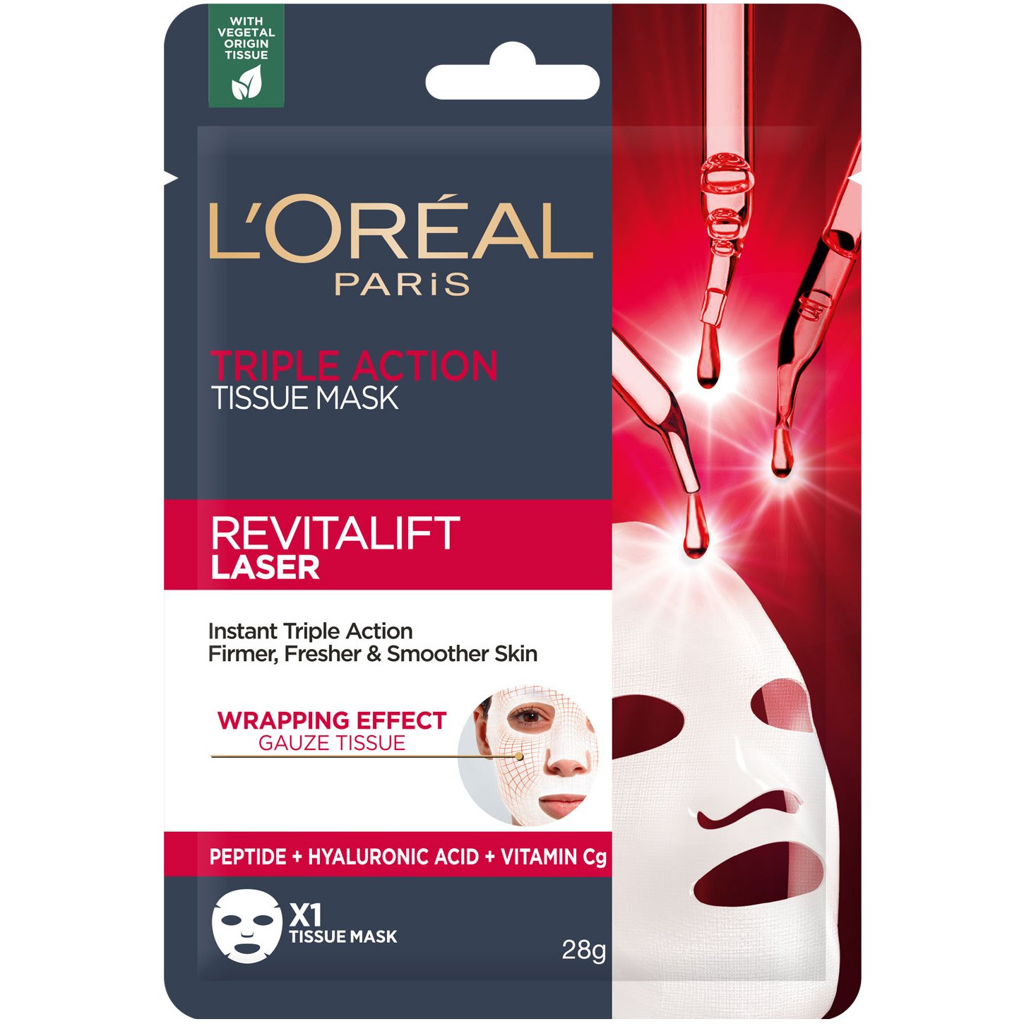 L’oreal Paris Revitalift Laser Triple Action Tissue Mask Αντιγηραντική Υφασμάτινη Μάσκα Προσώπου, Τριπλής Δράσης 28g