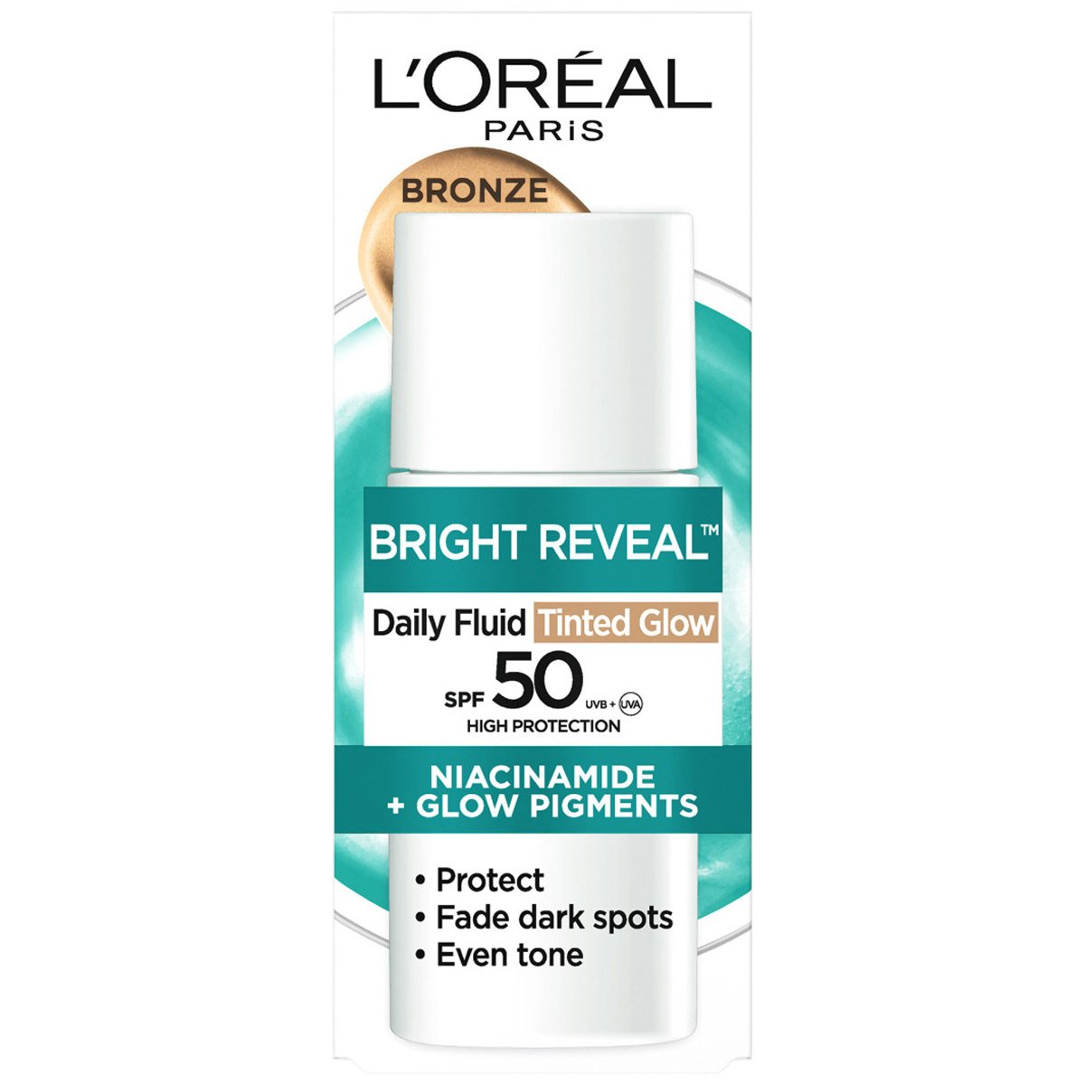 Loreal Paris L'Oreal Paris Bright Reveal Daily Fluid Tinted Glow Spf50 Αντηλιακή Κρέμα Υψηλής Προστασίας με Νιασιναμίδη για Λαμπερή Επιδερμίδα με Χρώμα 50ml - Bronze