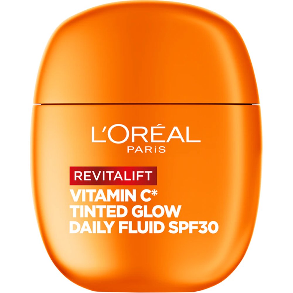 L'Oreal Paris Revitalift Vitamin C Spf30 Tinted Glow Daily Fluid Λεπτόρευστη Κρέμα Προσώπου Υψηλής Προστασίας με Βιταμίνη C, με Χρώμα & Ανακλαστικές Πέρλες για Λάμψη, Ομοιόμορφο Τόνο & Μείωση των Σημαδιών Γήρανσης 40ml