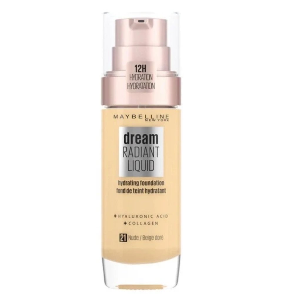 Maybelline Dream Radiant Liquid Hydrating Foundation Λεπτόρρευστο Ενυδατικό Foundation με Μέτρια Κάλυψη Ενισχυμένο με Υαλουρονικό Οξύ & Κολλαγόνο 30ml - 21 Nude