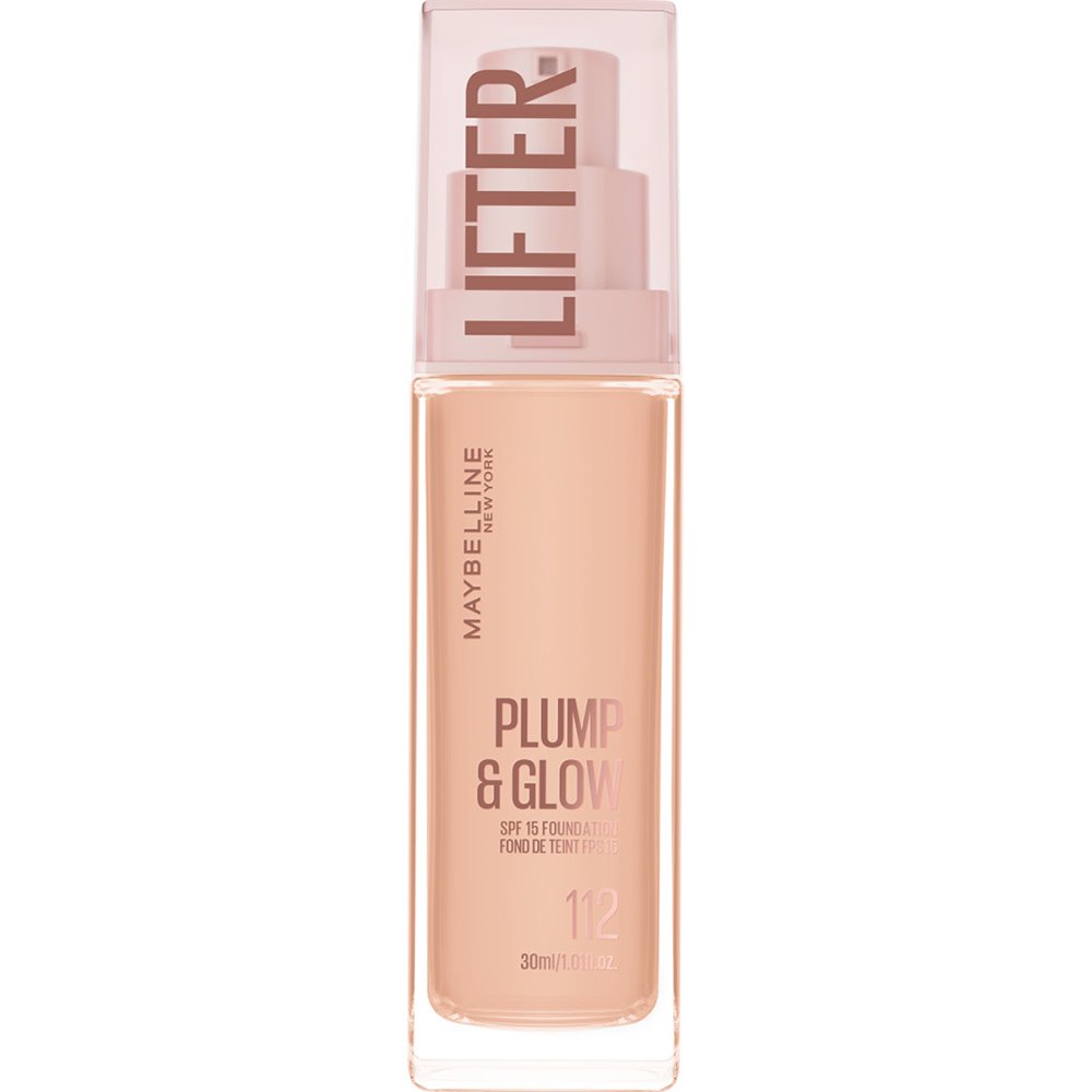 Maybelline Lifter Plump & Glow Spf15 Foundation Ενυδατικό Foundation Μεσαίας Προστασίας, 2% Νιασιναμίδη & Υαλουρονικό Οξύ για Γεμάτη & Φωτεινή Όψη Όλη Μέρα 30ml - 112