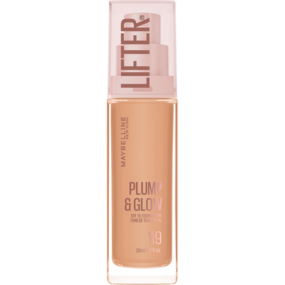 Maybelline Lifter Plump & Glow Spf15 Foundation Ενυδατικό Foundation Μεσαίας Προστασίας, 2% Νιασιναμίδη & Υαλουρονικό Οξύ για Γεμάτη & Φωτεινή Όψη Όλη Μέρα 30ml - 119