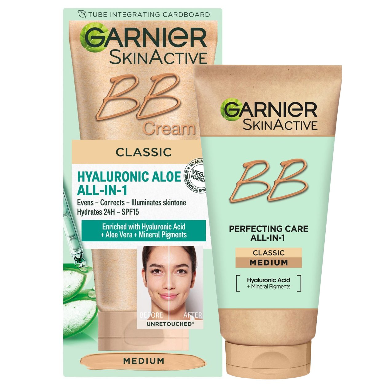 Garnier SkinActive BB Cream Classic Hyaluronic Aloe All in 1 Medium Ενυδατική Κρέμα Προσώπου με Χρώμα, Χαμηλής Αντηλιακής Προστασίας Spf15, 50ml