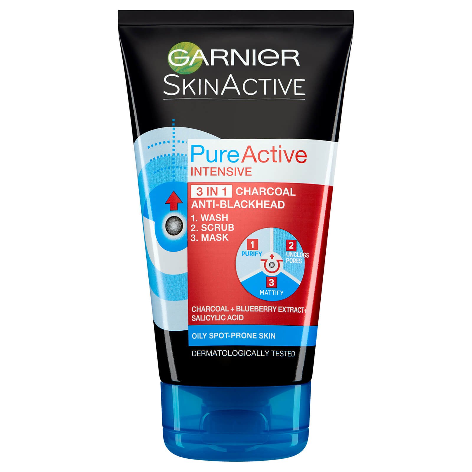 Garnier Pure Active Intensive Charcoal Mask Μάσκα Καθαρισμού 3 σε 1 με Ενεργό Άνθρακα Κατά των Ατελειών 150ml