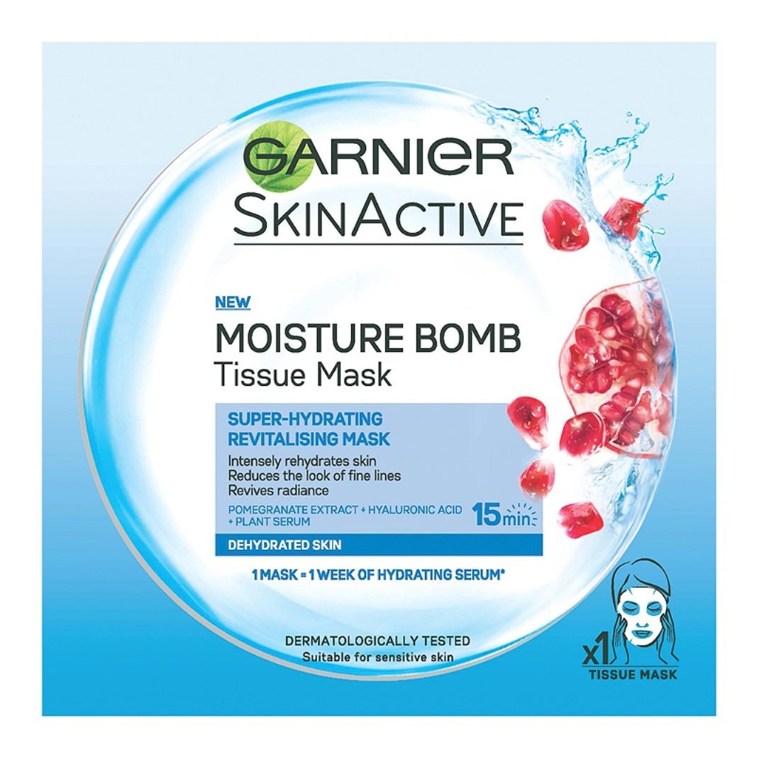 Garnier Moisure Bomb Tissue Mask Υφασμάτινη Μάσκα Βαθιάς Ενυδάτωσης με Ginseng & Υαλουρονικό Οξύ Υψηλής Συγκέντρωσης 32gr