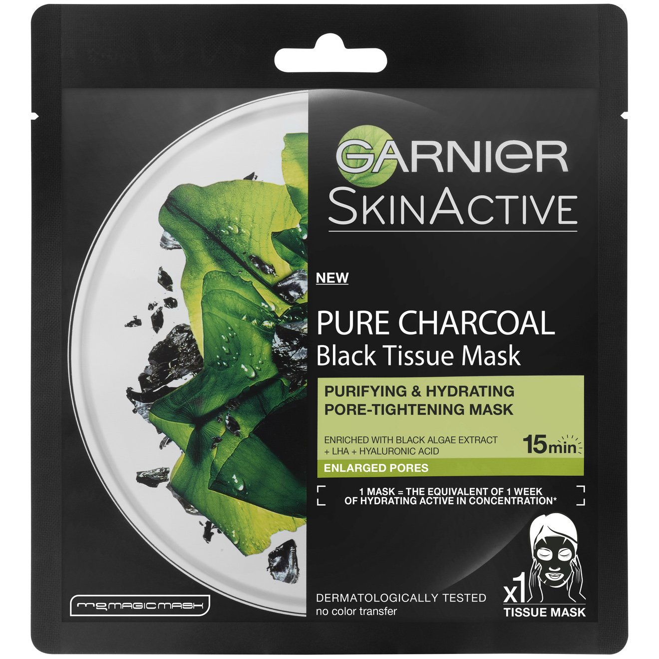 Garnier Garnier Skin Active Pure Charcoal Black Tissue Mask Υφασμάτινη Μάσκα Ενυδάτωσης Προσώπου με Ενεργό Άνθρακα 28gr