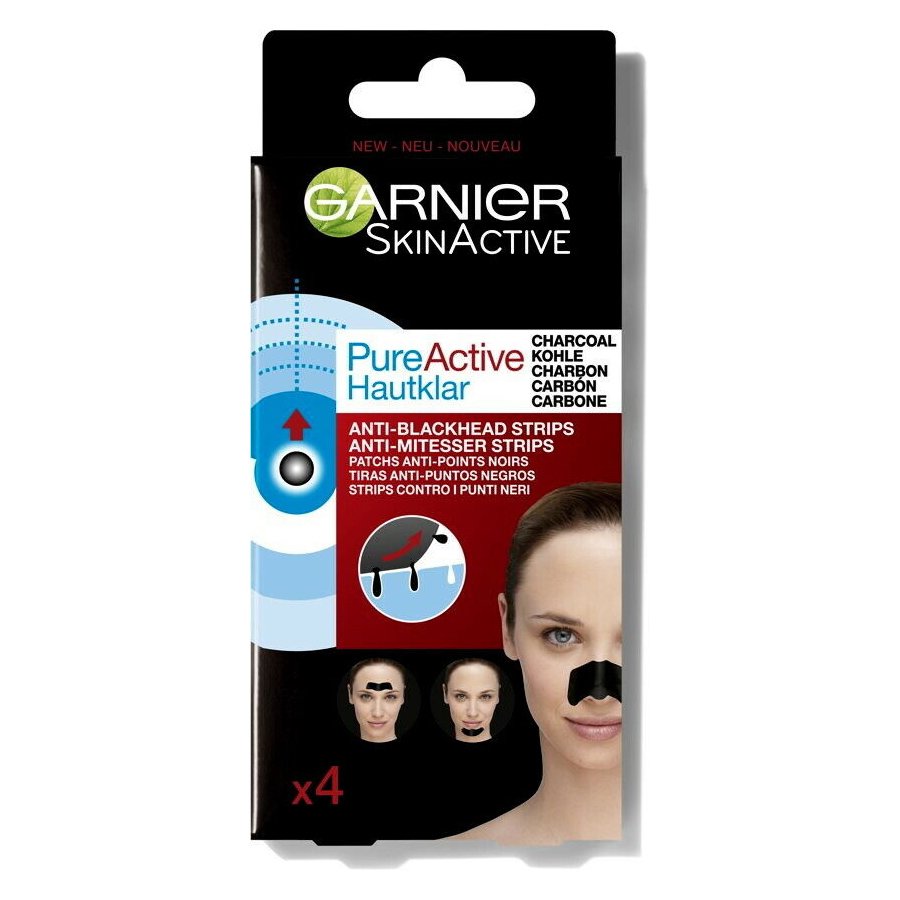 Garnier Skinactive Pure Active Charcoal Anti Blackhead Strips Ταινίες Αφαίρεσης Σμήγματος με Άνθρακα Ενάντια στους Φραγμένους Πόρους 4 Τεμάχια