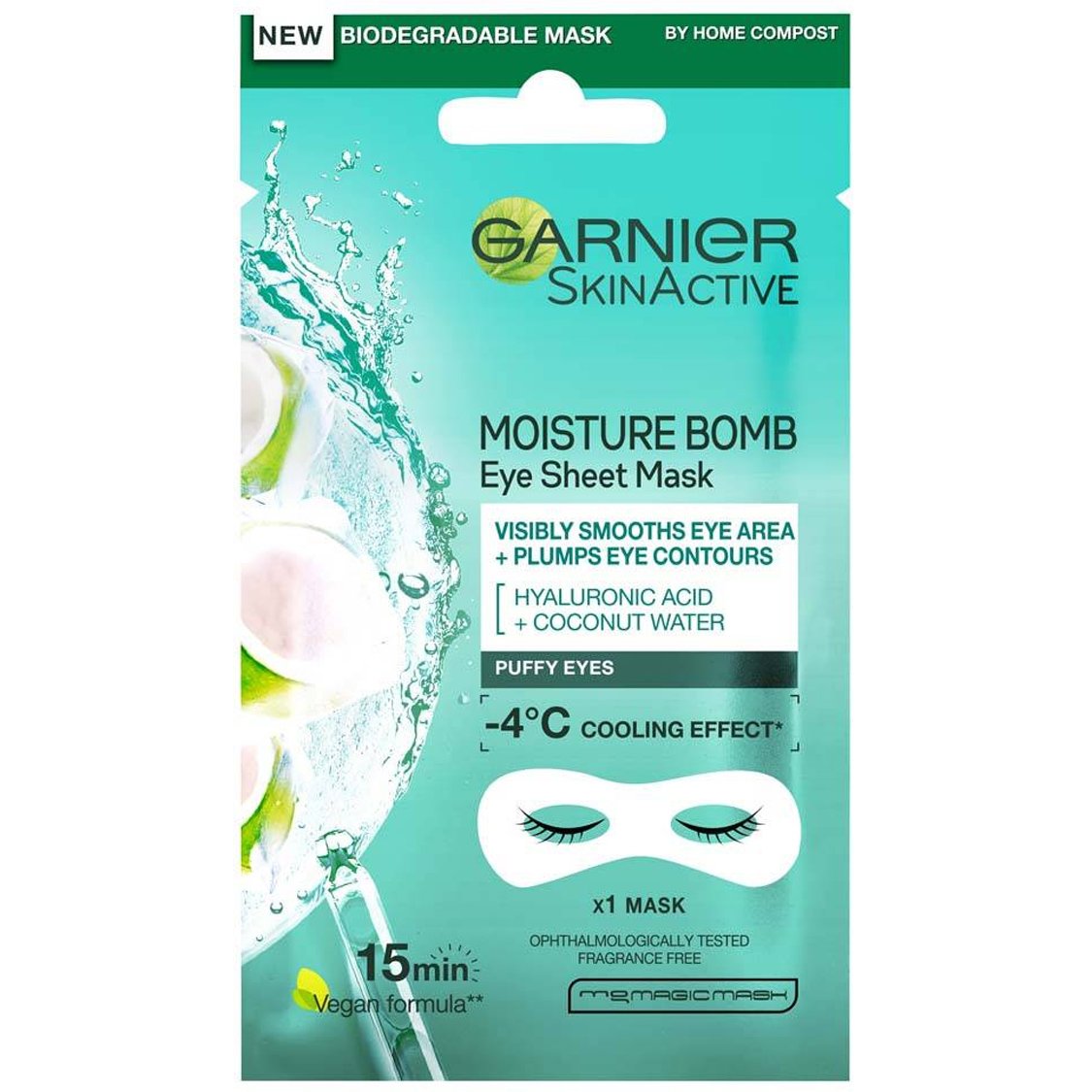 Garnier SkinActive Moisture Bomb Eye Sheet Mask Ενυδατική Υφασμάτινη Μάσκα Ματιών με Νερό Καρύδας & Υαλουρονικό Οξύ 1x6g