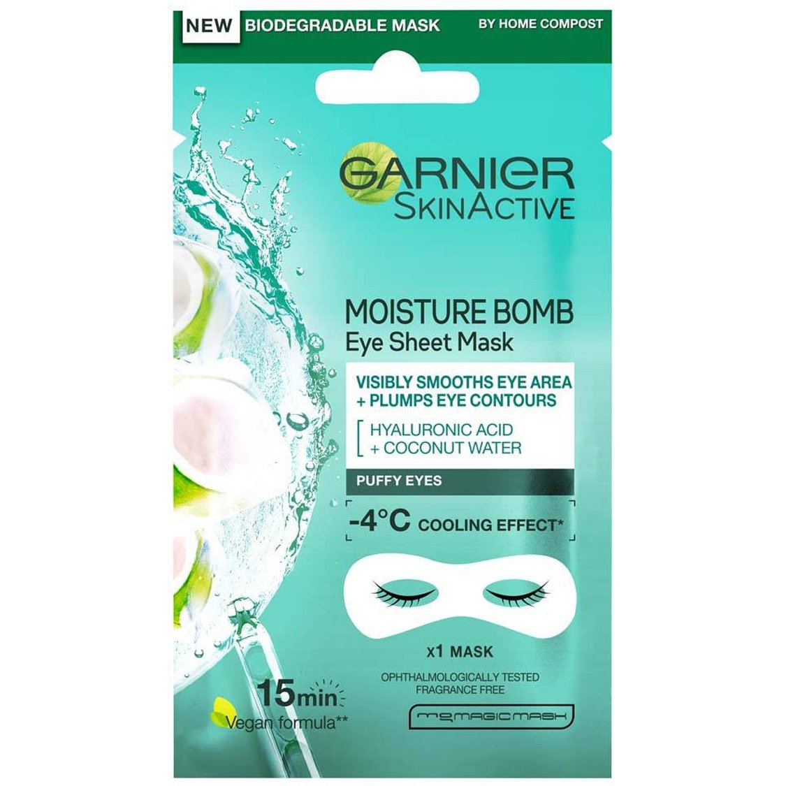 Garnier SkinActive Moisture Bomb Eye Sheet Mask Ενυδατική Υφασμάτινη Μάσκα Ματιών με Νερό Καρύδας & Υαλουρονικό Οξύ 1x6g