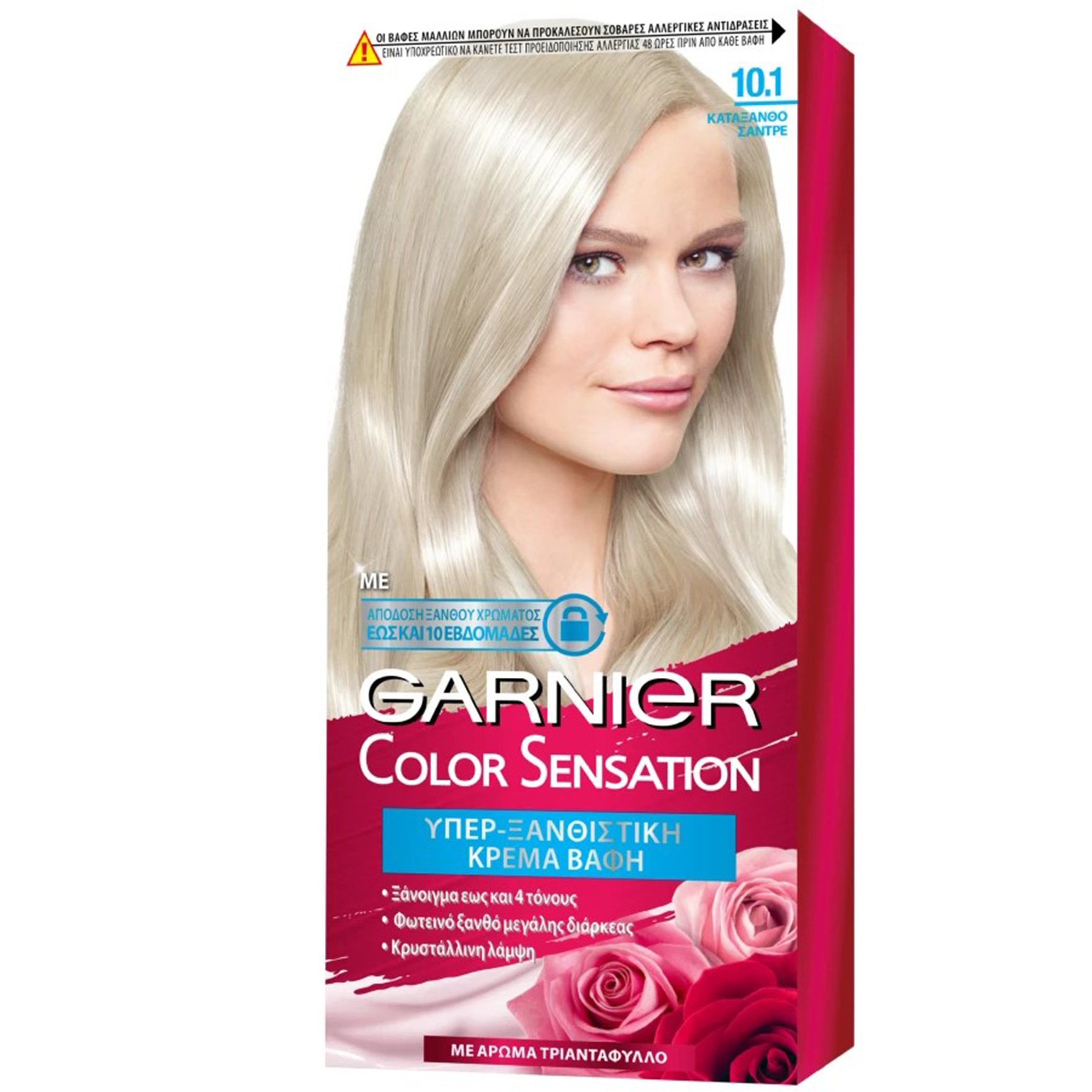 Garnier Color Sensation Permanent Hair Color Kit Μόνιμη Κρέμα Βαφή Μαλλιών με Άρωμα Τριαντάφυλλο 1 Τεμάχιο – 10.1 Κατάξανθο Σαντρέ