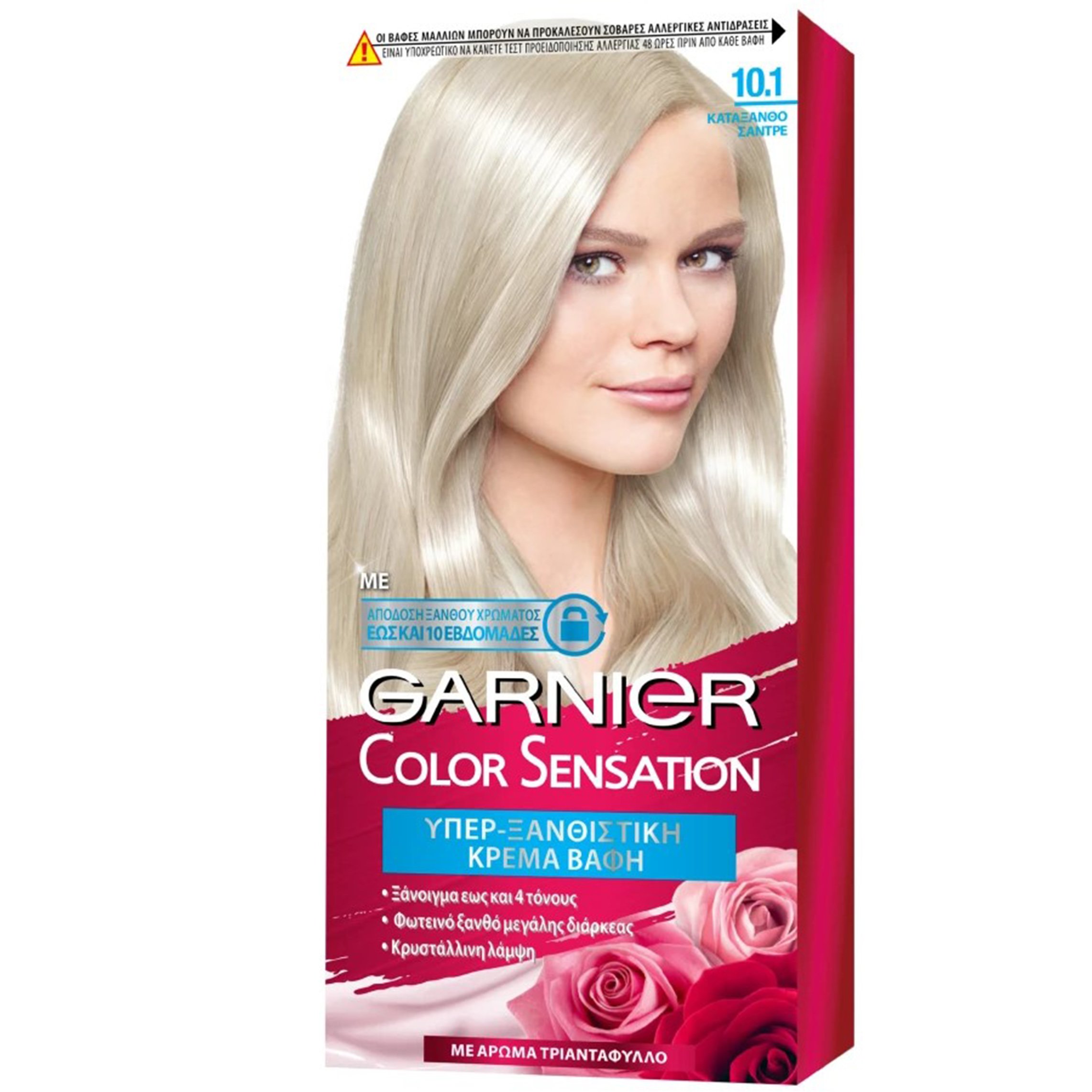 Garnier Color Sensation Permanent Hair Color Kit Μόνιμη Κρέμα Βαφή Μαλλιών με Άρωμα Τριαντάφυλλο 1 Τεμάχιο – 10.1 Κατάξανθο Σαντρέ