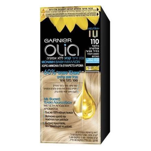 Garnier Olia Μόνιμη Βαφή Μαλλιών Χωρίς Αμμωνία με Φυσικά Έλαια Λουλουδιών Mini Kit 50gr – No 110 Υπέρξανθο Φυσικό