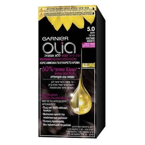 Garnier Olia Μόνιμη Βαφή Μαλλιών Χωρίς Αμμωνία με Φυσικά Έλαια Λουλουδιών Mini Kit 1 Τεμάχιο – 5.0 Καστανό Ανοιχτό