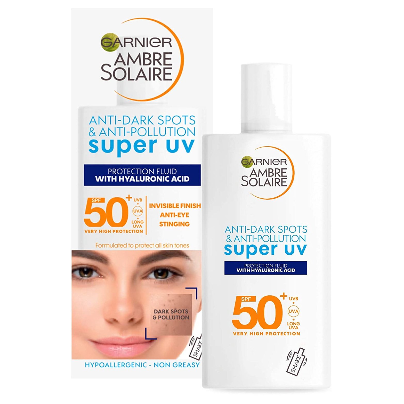 Garnier Garnier Ambre Solaire Super UV Anti Dark Spots & Antipolutions Pretection Fluid Spf50+ Λεπτόρρευστη Αντηλιακή Κρέμα Προσώπου Κατά των Πανάδων, Πολύ Υψηλής Προστασίας 40ml