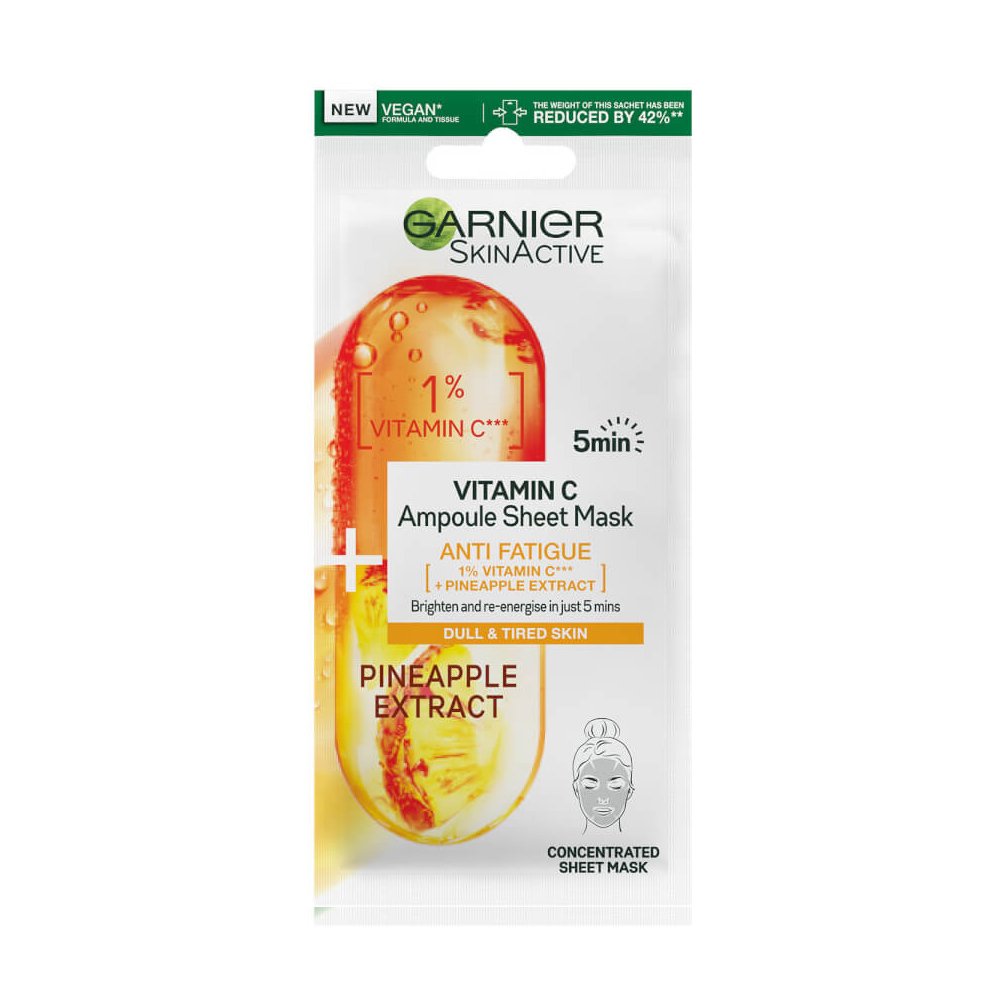 Garnier SkinActive Vitamin C Anti Fatigue Ampoule Sheet Mask Υφασμάτινη Μάσκα Προσώπου με Βιταμίνη C & Εκχύλισμα Ανανά 1 Τεμάχιο