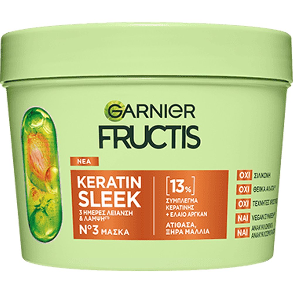 Garnier Fructis Keratin Sleek No3 Hair Mask Μάσκα Μαλλιών με Κερατίνη για Ατίθασα & Ξηρά Μαλλιά 370ml