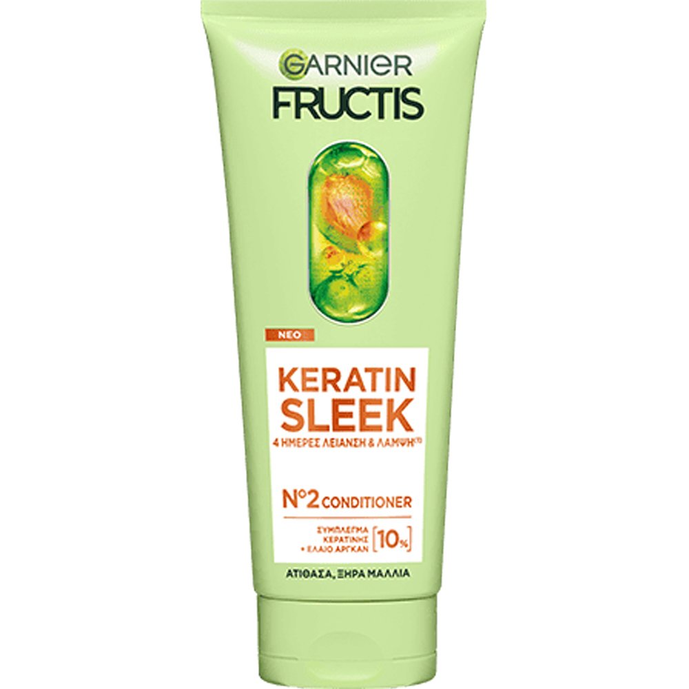 Garnier Garnier Fructis Keratin Sleek No2 Conditioner Μαλακτική Κρέμα Μαλλιών με Κερατίνη για Ατίθασα & Ξηρά Μαλλιά 200ml